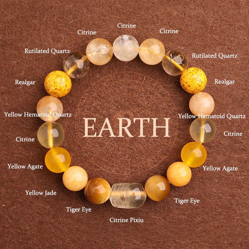 Multi-Gemstone Five Elements Pixiu Beaded Bracelet with Moss Agate and Quartz