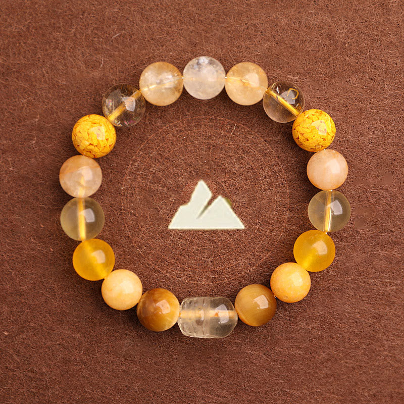 Multi-Gemstone Five Elements Pixiu Beaded Bracelet with Moss Agate and Quartz