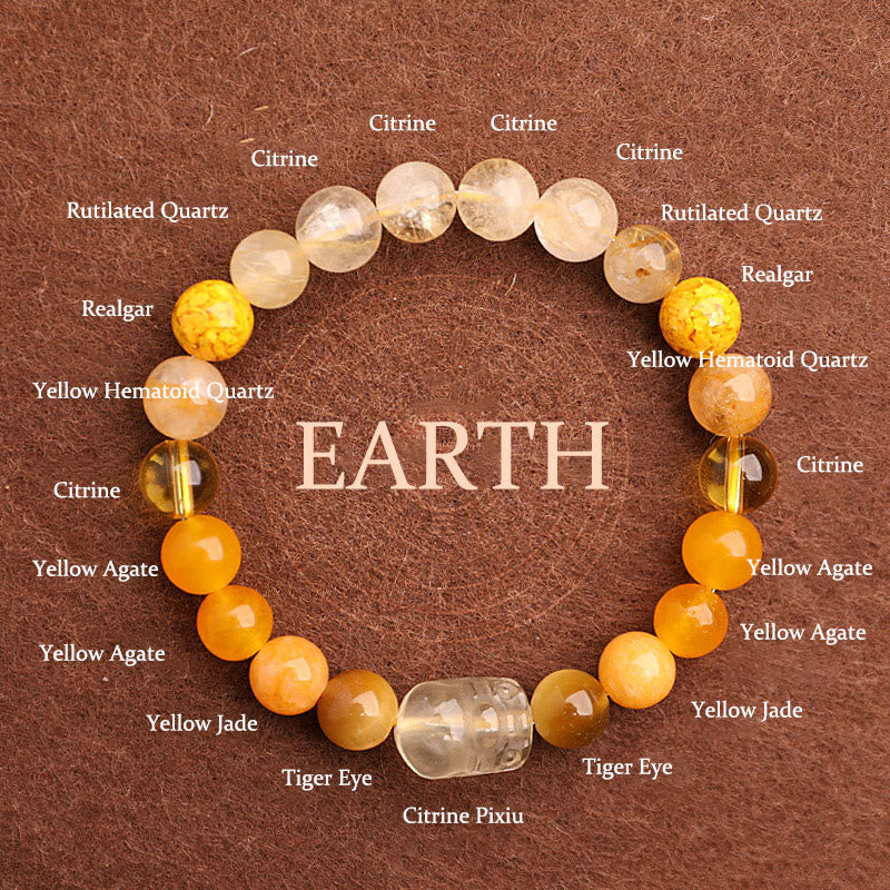 Multi-Gemstone Five Elements Pixiu Beaded Bracelet with Moss Agate and Quartz