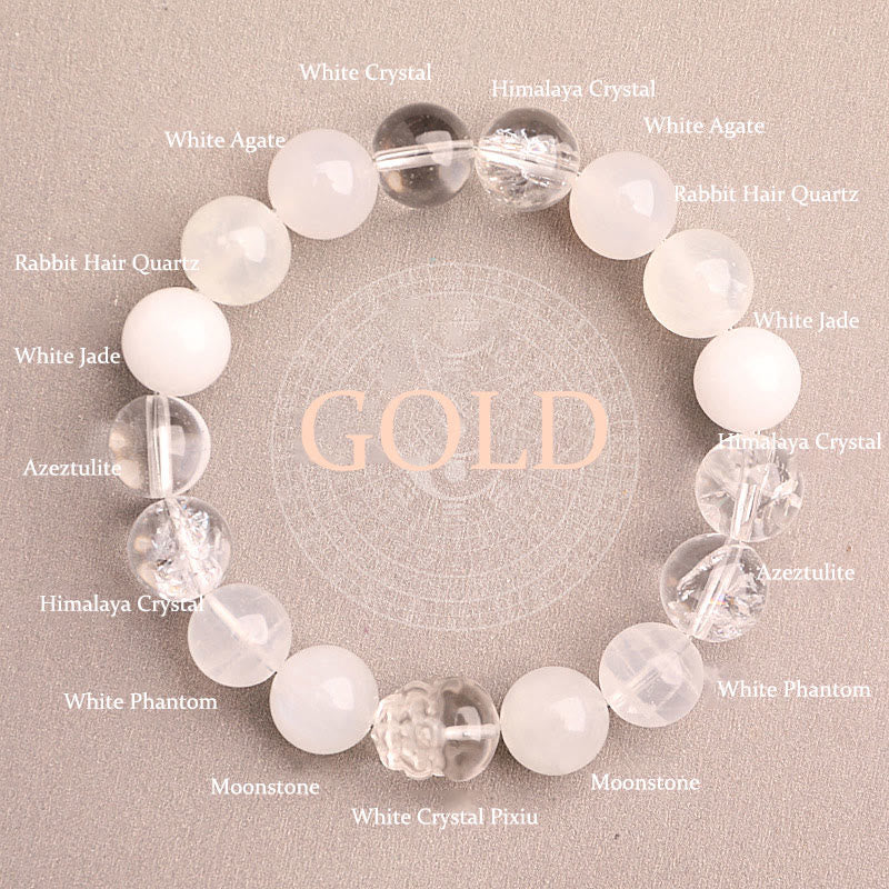 Multi-Gemstone Five Elements Pixiu Beaded Bracelet with Moss Agate and Quartz