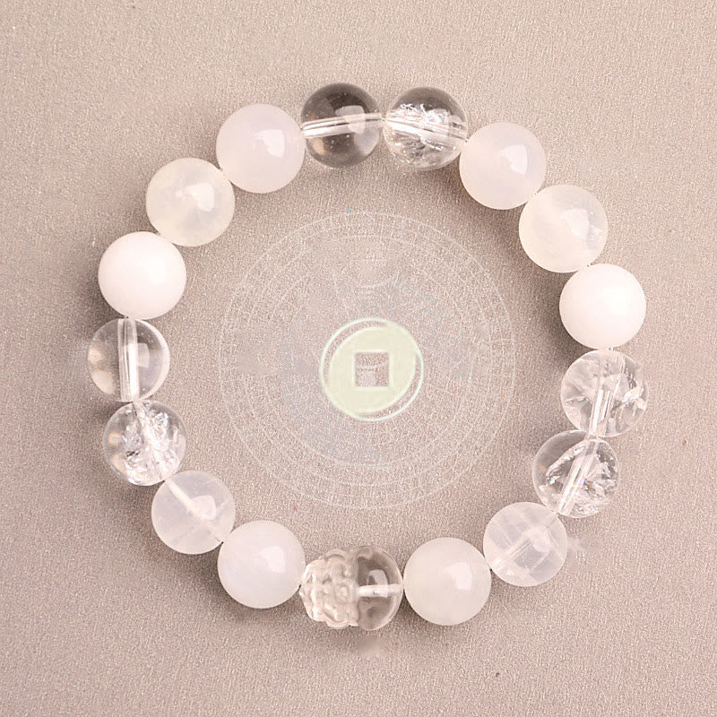Multi-Gemstone Five Elements Pixiu Beaded Bracelet with Moss Agate and Quartz