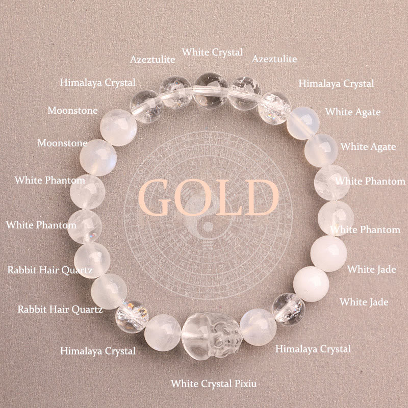 Multi-Gemstone Five Elements Pixiu Beaded Bracelet with Moss Agate and Quartz