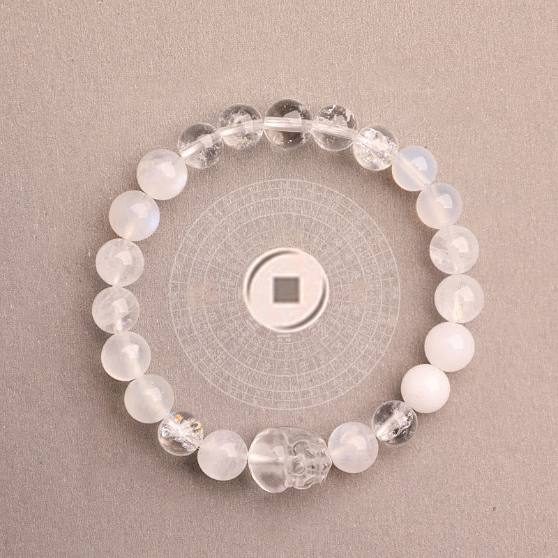 Multi-Gemstone Five Elements Pixiu Beaded Bracelet with Moss Agate and Quartz