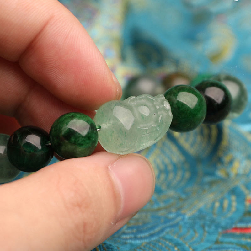 Multi-Gemstone Five Elements Pixiu Beaded Bracelet with Moss Agate and Quartz