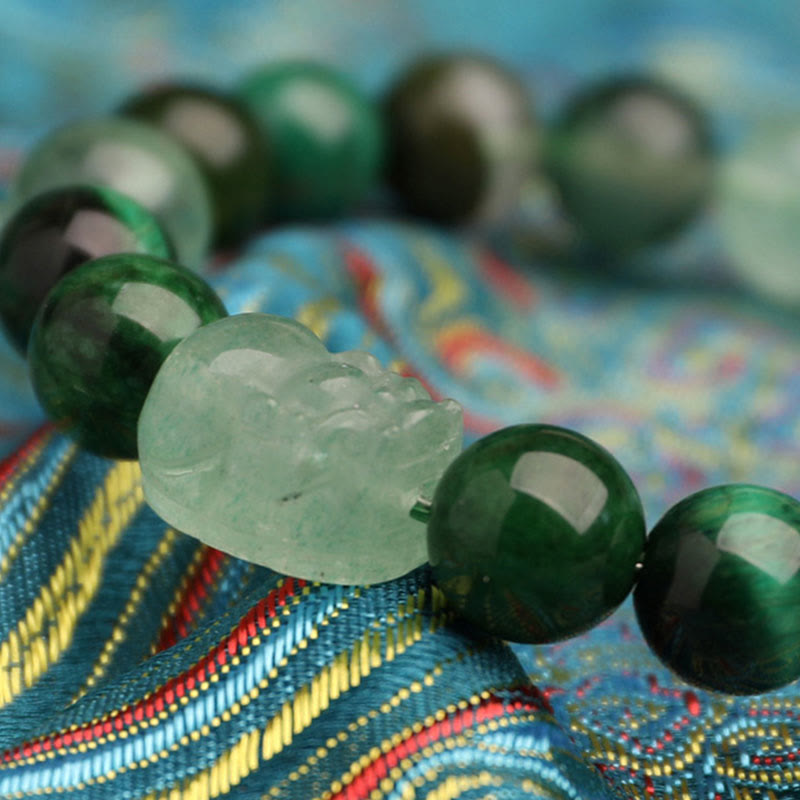 Multi-Gemstone Five Elements Pixiu Beaded Bracelet with Moss Agate and Quartz