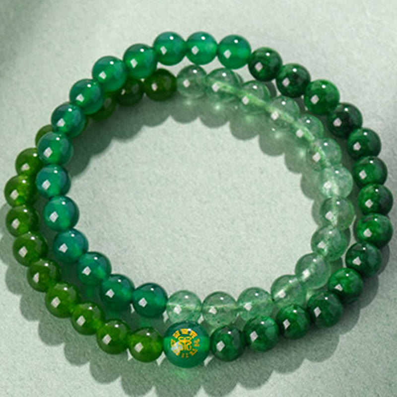 Five Elements Double-Wrap Beaded Bracelet with Natural Jade and Agate