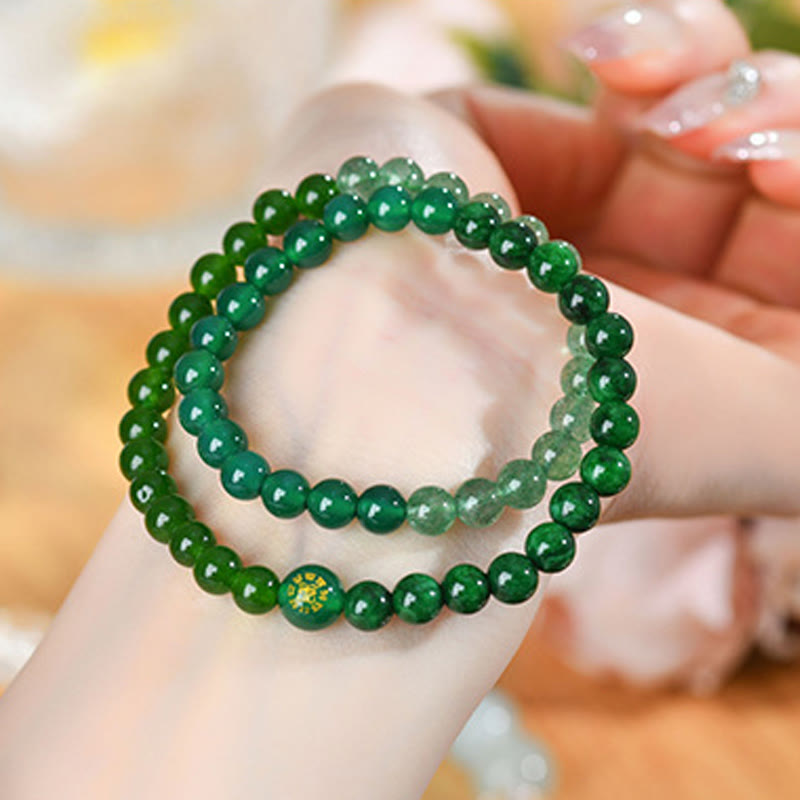 Five Elements Double-Wrap Beaded Bracelet with Natural Jade and Agate