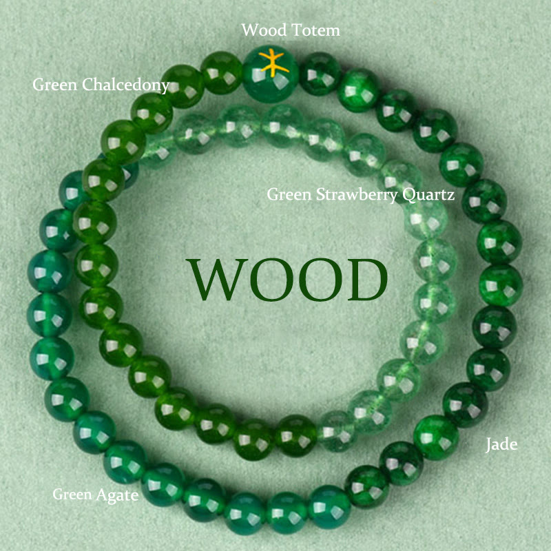 Five Elements Double-Wrap Beaded Bracelet with Natural Jade and Agate