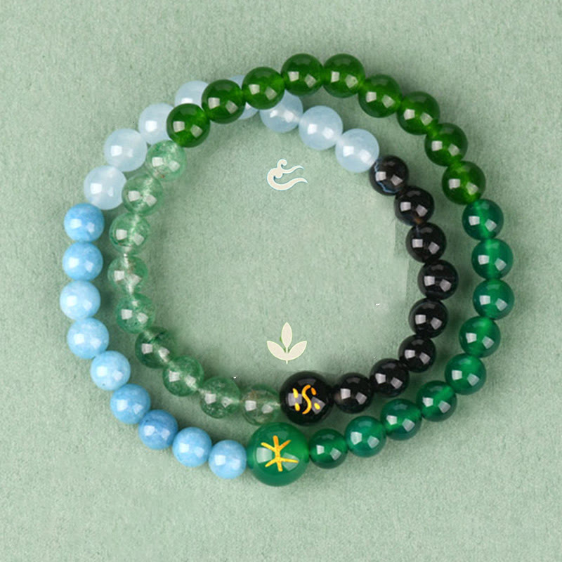 Five Elements Pearl Amazonite Tiger Eye Onyx Quartz Double-Wrap Beaded Bracelet