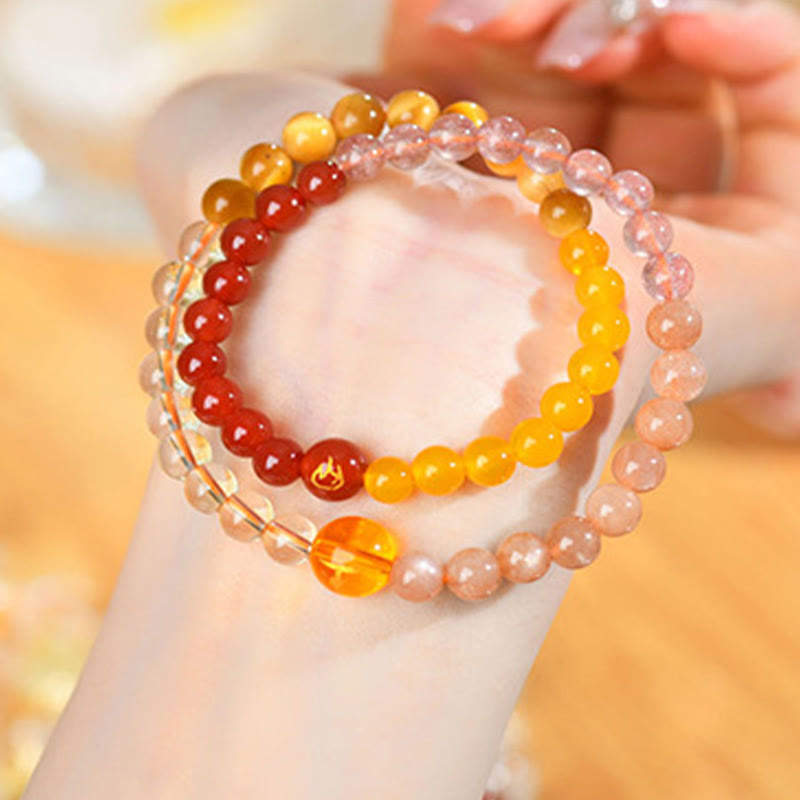 Five Elements Pearl Amazonite Tiger Eye Onyx Quartz Double-Wrap Beaded Bracelet