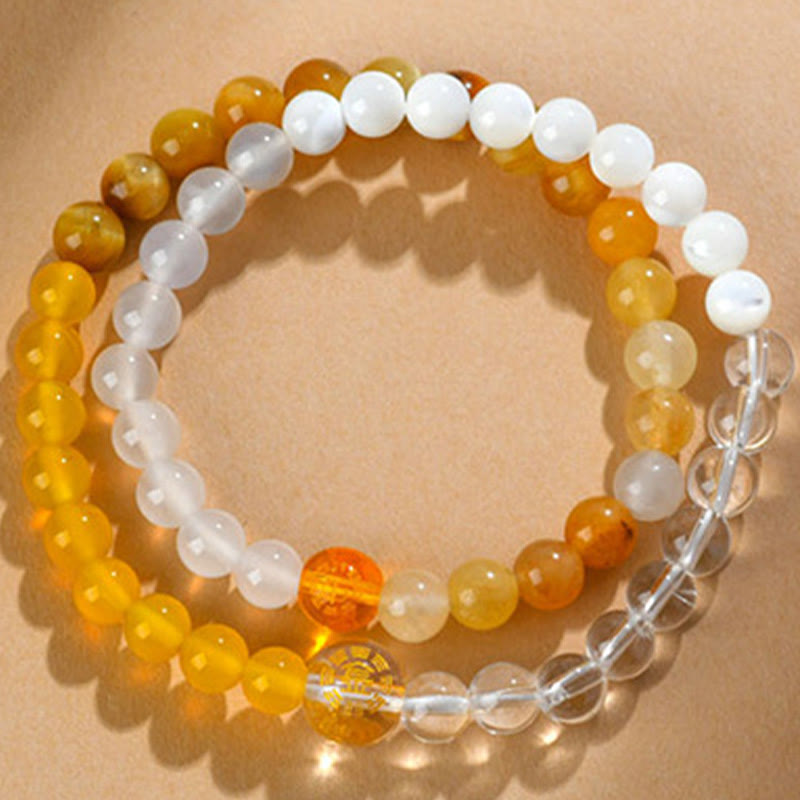 Five Elements Pearl Amazonite Tiger Eye Onyx Quartz Double-Wrap Beaded Bracelet