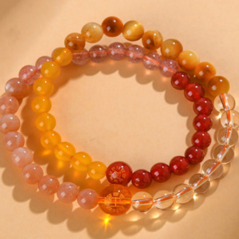 Five Elements Pearl Amazonite Tiger Eye Onyx Quartz Double-Wrap Beaded Bracelet