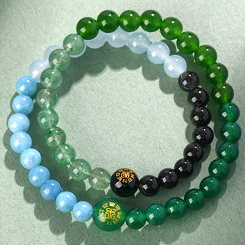 Five Elements Pearl Amazonite Tiger Eye Onyx Quartz Double-Wrap Beaded Bracelet