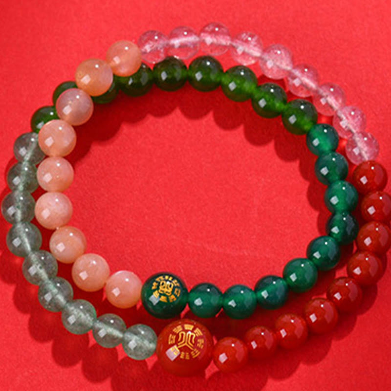 Five Elements Pearl Amazonite Tiger Eye Onyx Quartz Double-Wrap Beaded Bracelet