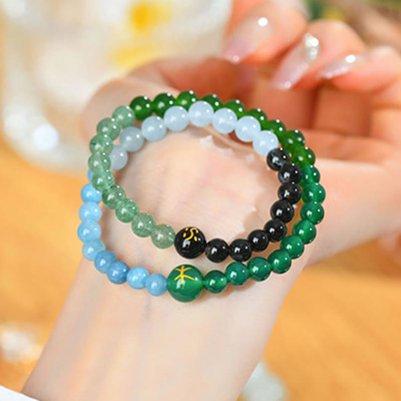 Five Elements Pearl Amazonite Tiger Eye Onyx Quartz Double-Wrap Beaded Bracelet