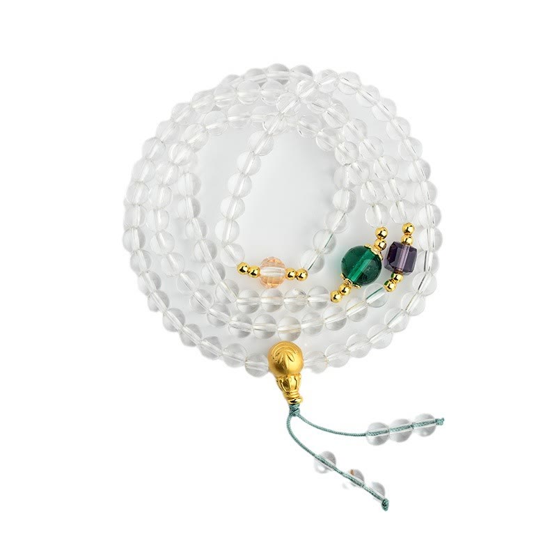108 Mala Beads White Crystal Clarity Bracelet