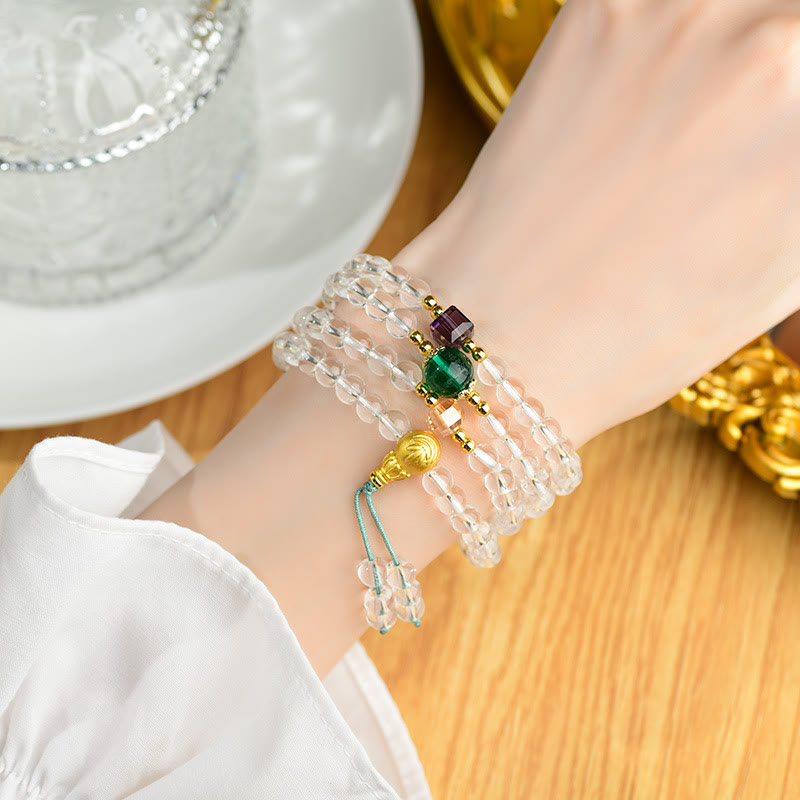 108 Mala Beads White Crystal Clarity Bracelet