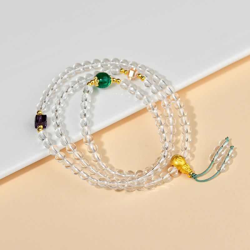 108 Mala Beads White Crystal Clarity Bracelet