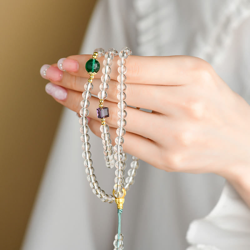 108 Mala Beads White Crystal Clarity Bracelet