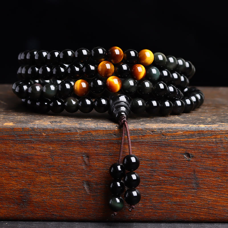 108 Mala Beads Black Obsidian lce Obsidian Fulfilment Bracelet
