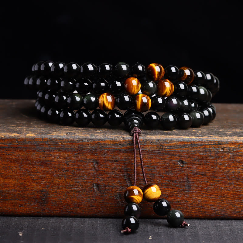 108 Mala Beads Black Obsidian lce Obsidian Fulfilment Bracelet