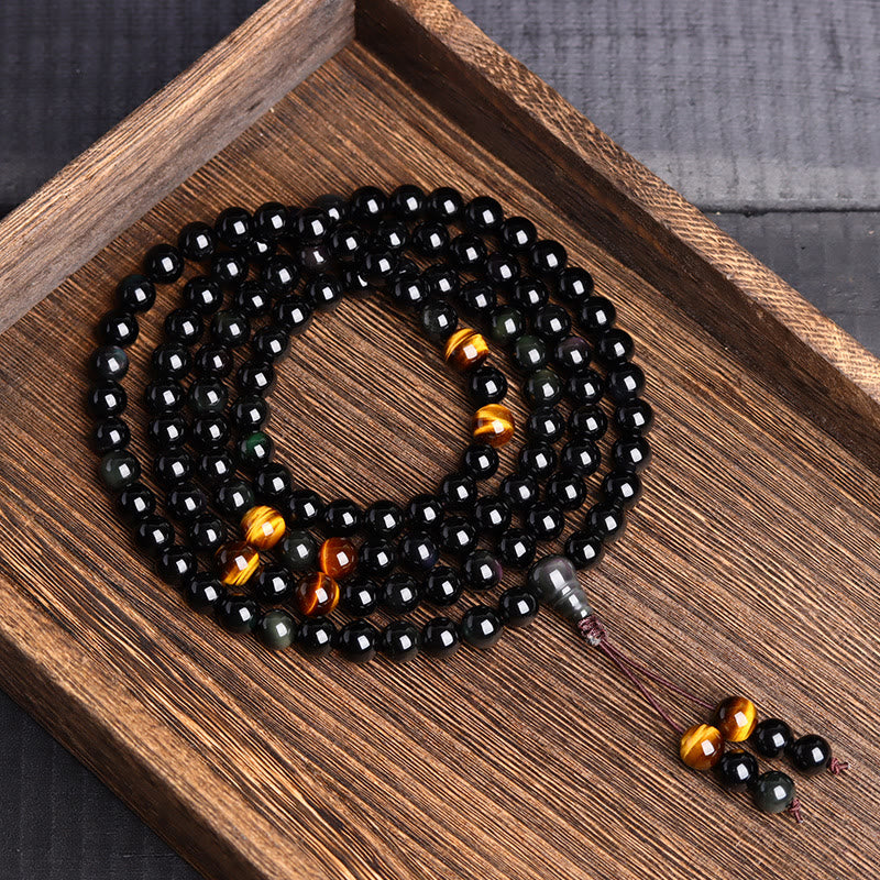 108 Mala Beads Black Obsidian lce Obsidian Fulfilment Bracelet
