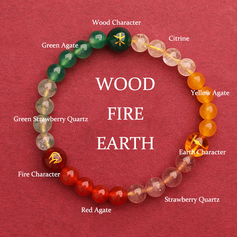 Five Elements Various Agate Crystal Green Strawberry Quartz Sun Stone Wealth Bracelet