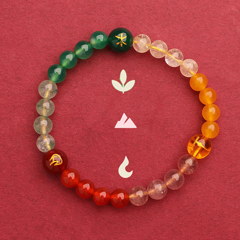 Five Elements Various Agate Crystal Green Strawberry Quartz Sun Stone Wealth Bracelet