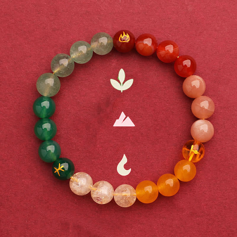 Five Elements Various Agate Crystal Green Strawberry Quartz Sun Stone Wealth Bracelet