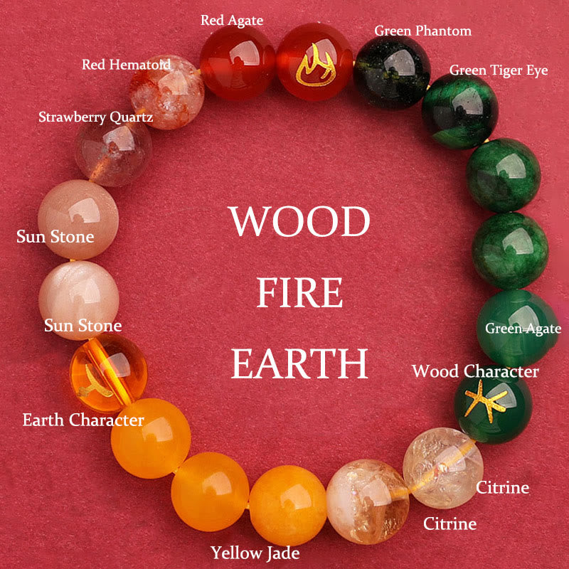 Five Elements Various Agate Crystal Green Strawberry Quartz Sun Stone Wealth Bracelet