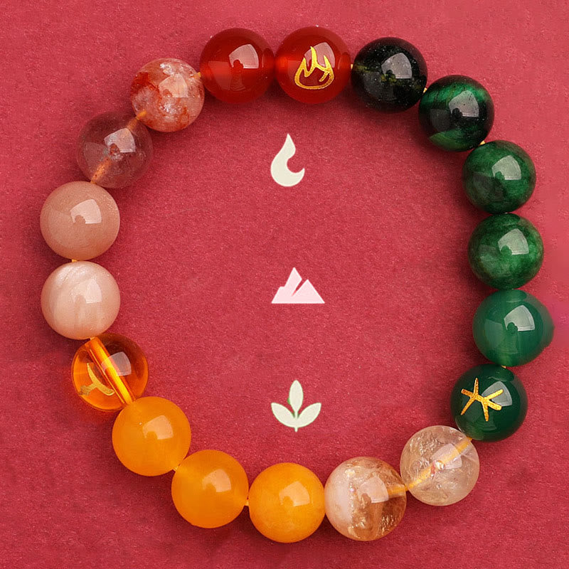 Five Elements Various Agate Crystal Green Strawberry Quartz Sun Stone Wealth Bracelet