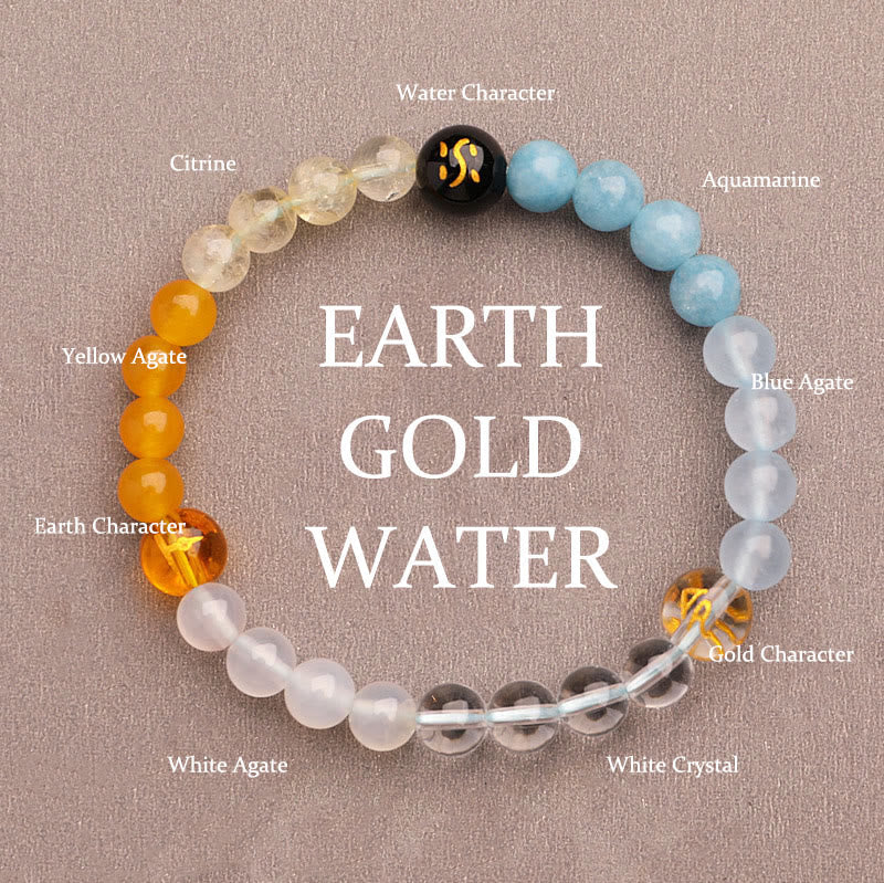 Five Elements Various Agate Crystal Green Strawberry Quartz Sun Stone Wealth Bracelet