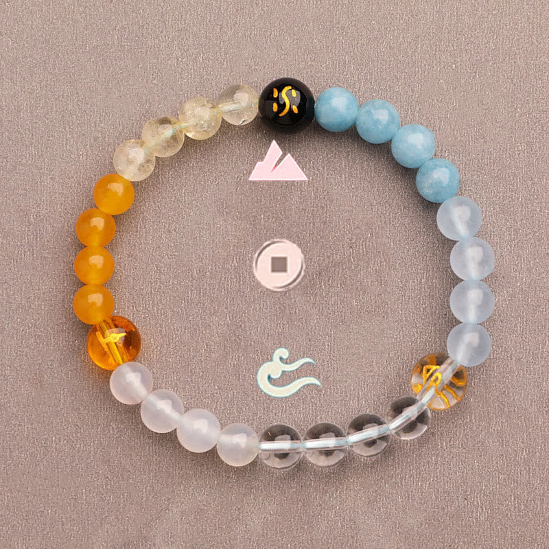 Five Elements Various Agate Crystal Green Strawberry Quartz Sun Stone Wealth Bracelet