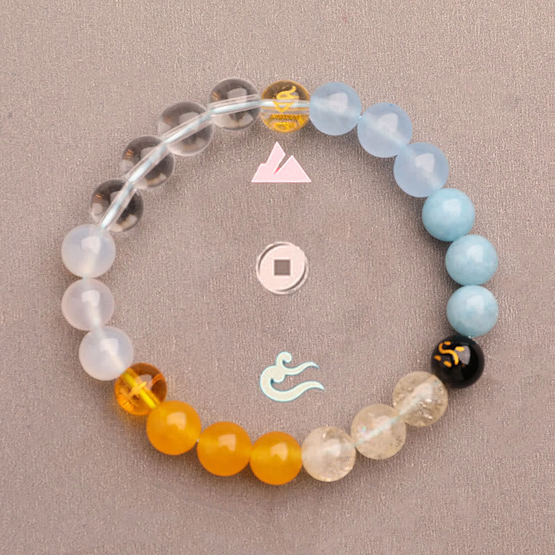 Five Elements Various Agate Crystal Green Strawberry Quartz Sun Stone Wealth Bracelet