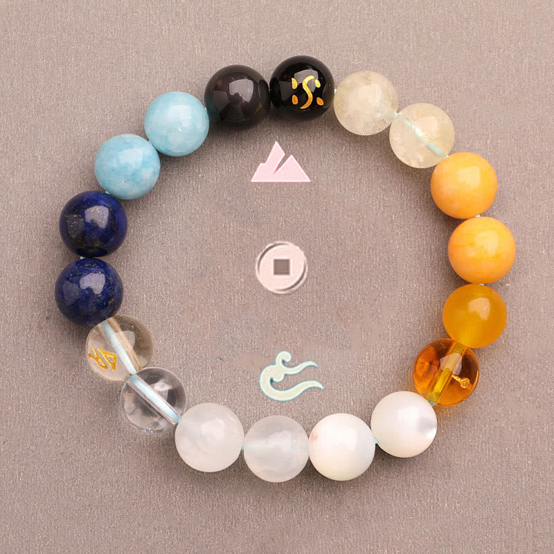 Five Elements Various Agate Crystal Green Strawberry Quartz Sun Stone Wealth Bracelet