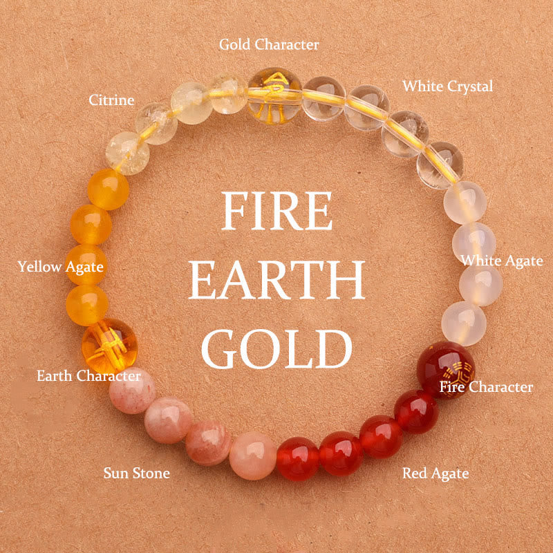 Five Elements Various Agate Crystal Green Strawberry Quartz Sun Stone Wealth Bracelet