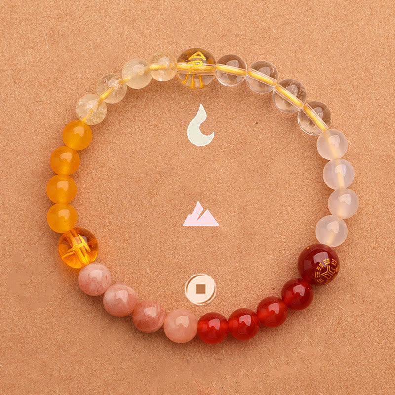 Five Elements Various Agate Crystal Green Strawberry Quartz Sun Stone Wealth Bracelet