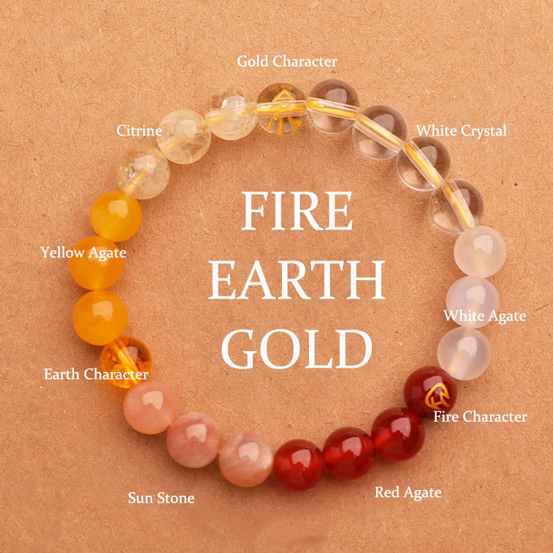 Five Elements Various Agate Crystal Green Strawberry Quartz Sun Stone Wealth Bracelet
