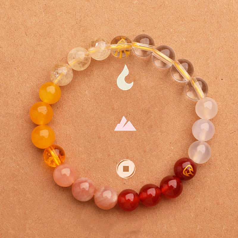 Five Elements Various Agate Crystal Green Strawberry Quartz Sun Stone Wealth Bracelet