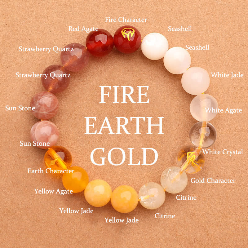 Five Elements Various Agate Crystal Green Strawberry Quartz Sun Stone Wealth Bracelet