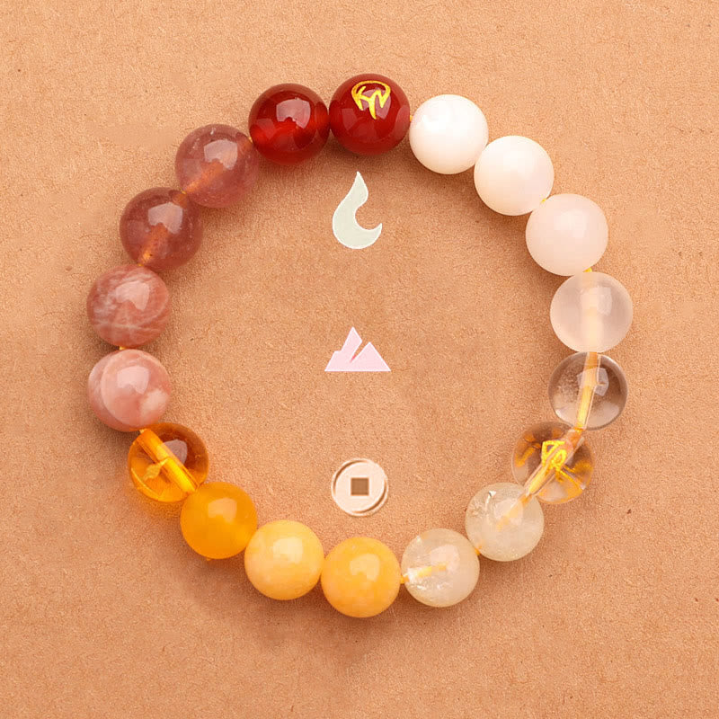 Five Elements Various Agate Crystal Green Strawberry Quartz Sun Stone Wealth Bracelet