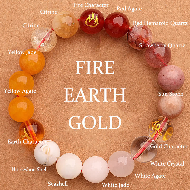 Five Elements Various Agate Crystal Green Strawberry Quartz Sun Stone Wealth Bracelet