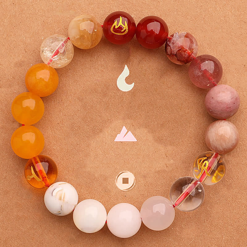 Five Elements Various Agate Crystal Green Strawberry Quartz Sun Stone Wealth Bracelet