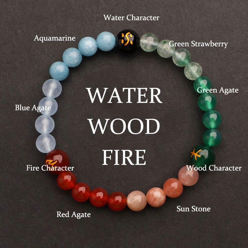 Five Elements Various Agate Crystal Green Strawberry Quartz Sun Stone Wealth Bracelet