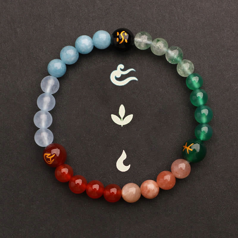 Five Elements Various Agate Crystal Green Strawberry Quartz Sun Stone Wealth Bracelet
