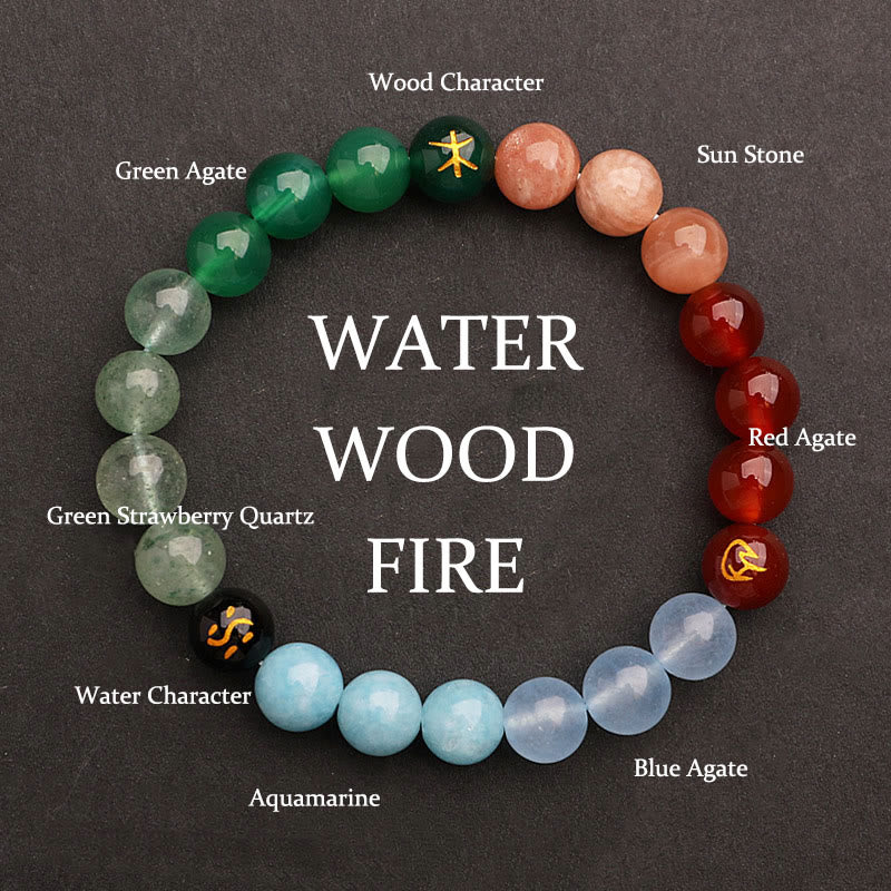 Five Elements Various Agate Crystal Green Strawberry Quartz Sun Stone Wealth Bracelet