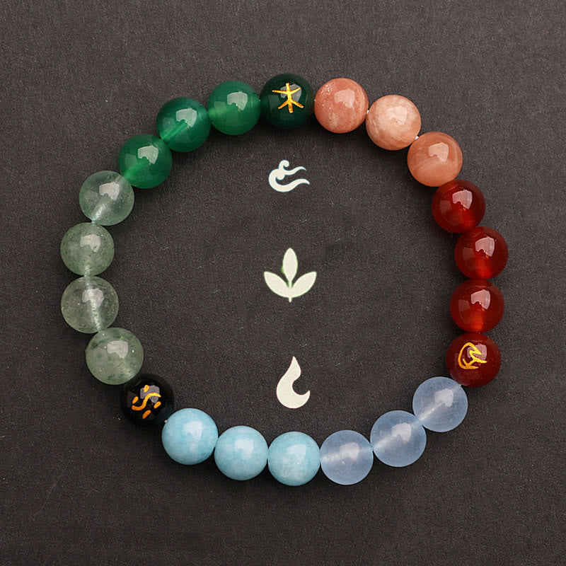 Five Elements Various Agate Crystal Green Strawberry Quartz Sun Stone Wealth Bracelet