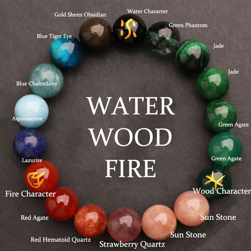 Five Elements Various Agate Crystal Green Strawberry Quartz Sun Stone Wealth Bracelet