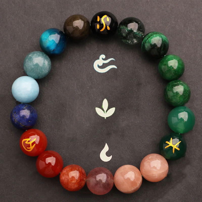 Five Elements Various Agate Crystal Green Strawberry Quartz Sun Stone Wealth Bracelet