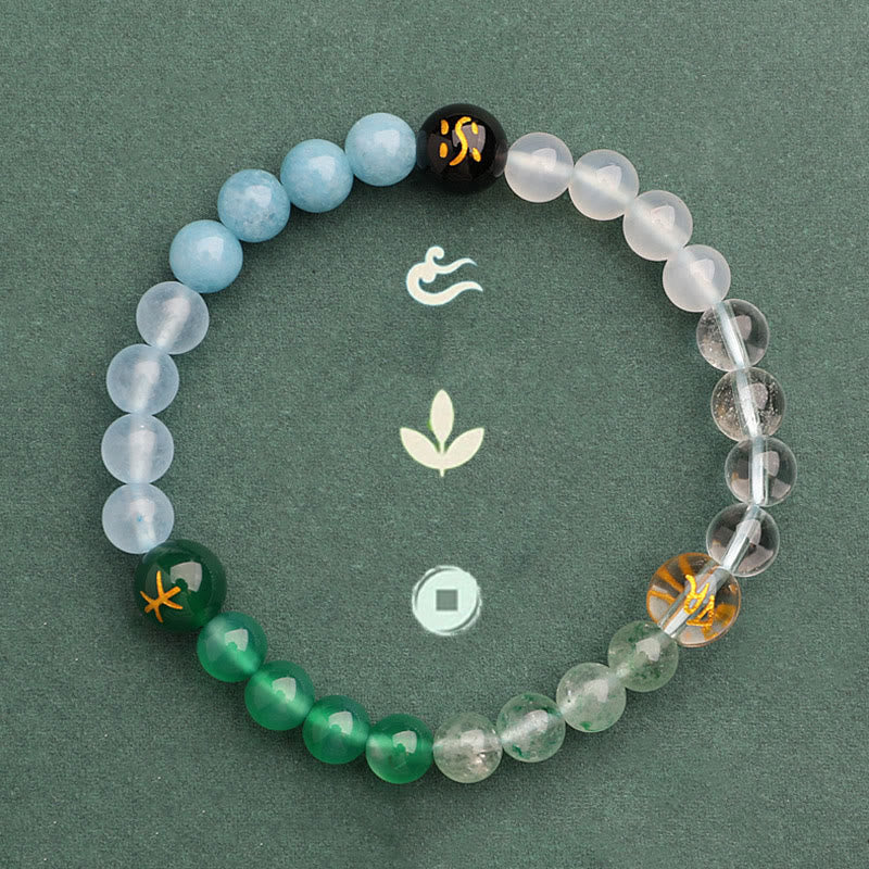 Five Elements Various Agate Crystal Green Strawberry Quartz Sun Stone Wealth Bracelet
